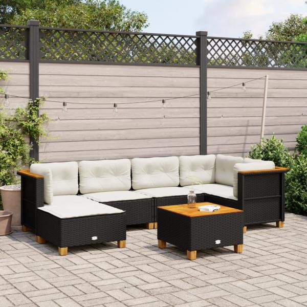 ARDEBO.de - 7-tlg. Garten-Sofagarnitur mit Kissen Schwarz Poly Rattan