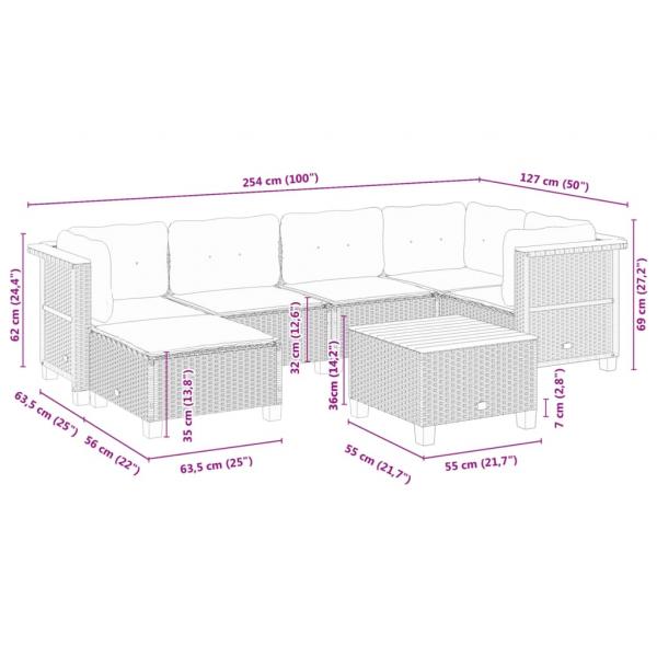 7-tlg. Garten-Sofagarnitur mit Kissen Schwarz Poly Rattan