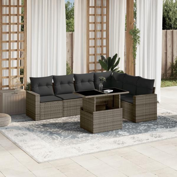 ARDEBO.de - 7-tlg. Garten-Sofagarnitur mit Kissen Grau Poly Rattan