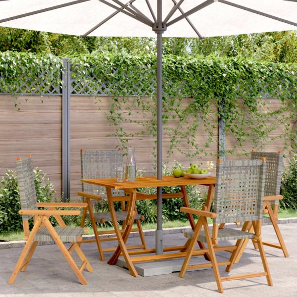 ARDEBO.de - Gartenstuhl Verstellbar 4 Stk. Grau Poly Rattan Massivholz