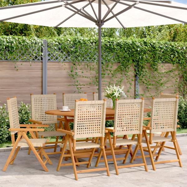 ARDEBO.de - Gartenstuhl Verstellbar 8 Stk. Beige Poly Rattan Massivholz