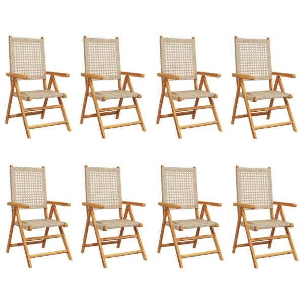 Gartenstuhl Verstellbar 8 Stk. Beige Poly Rattan Massivholz