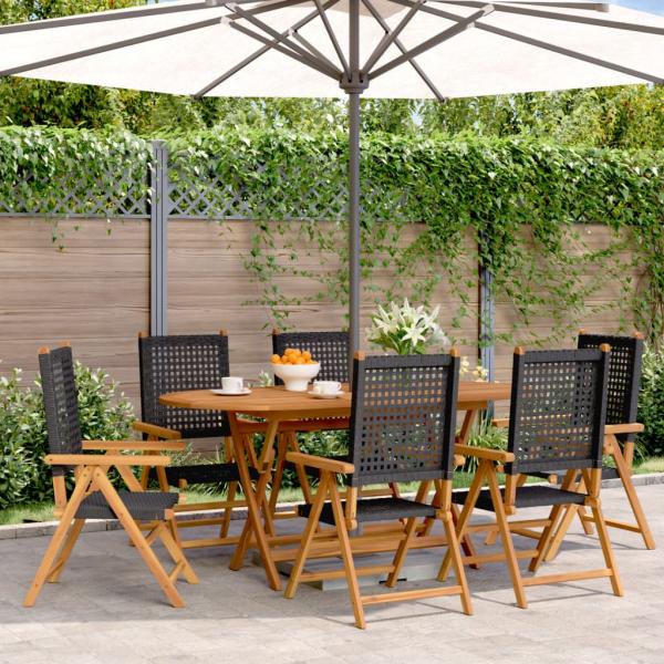 ARDEBO.de - Gartenstuhl Verstellbar 6 Stk. Schwarz Poly Rattan Massivholz