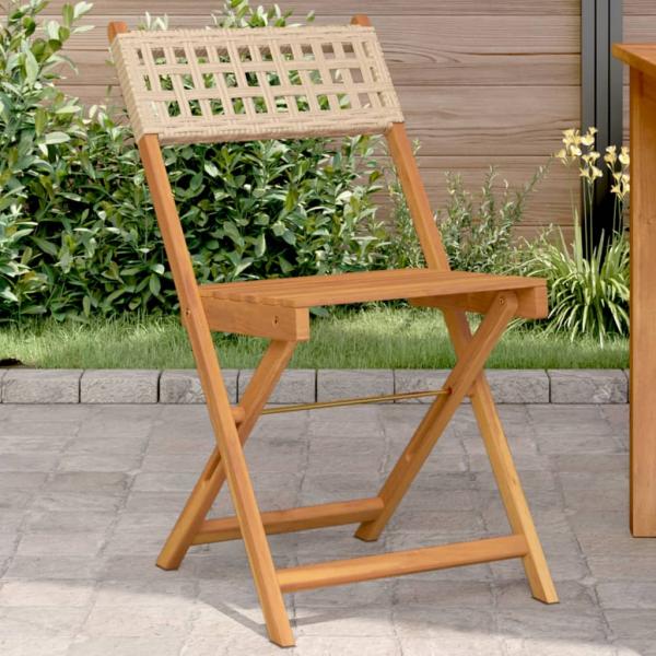 ARDEBO.de - Bistrostühle 2 Stk. Beige Massivholz Akazie und Poly-Rattan