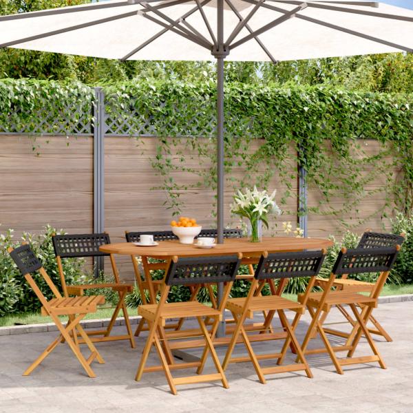 ARDEBO.de - Gartenstühle 8 Stk. Klappbar Schwarz Poly Rattan & Massivholz