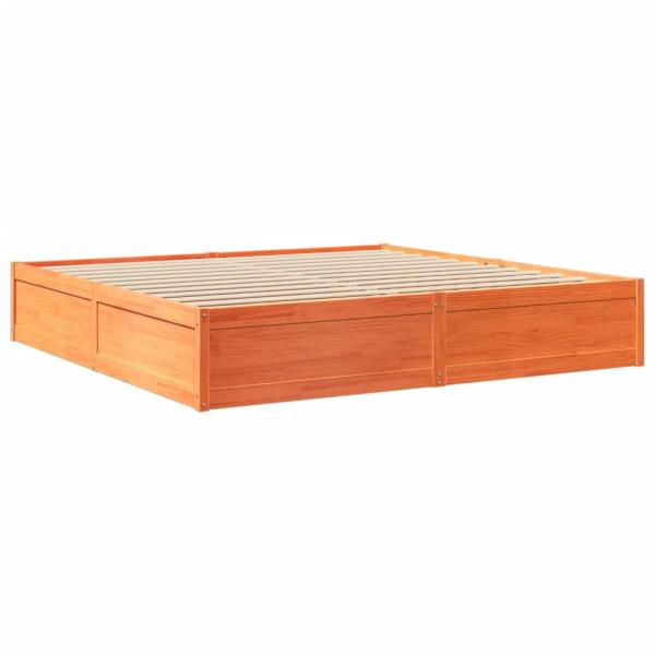 Bett mit Matratze Wachsbraun 200x200 Massivholz Kiefer