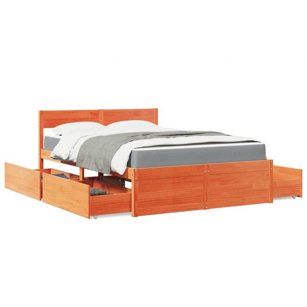 ARDEBO.de - Bett mit Schubladen und Matratze Wachsbraun 120x190 Massivholz