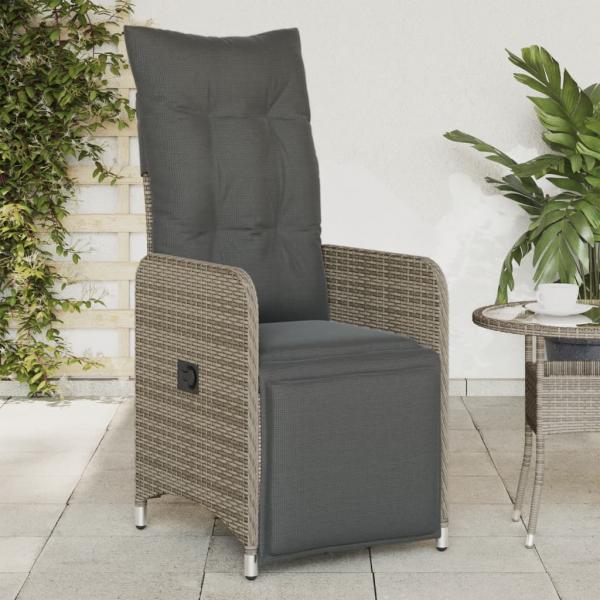 ARDEBO.de - Gartensessel mit Kissen 2 Stk. Verstellbar Grau Poly Rattan