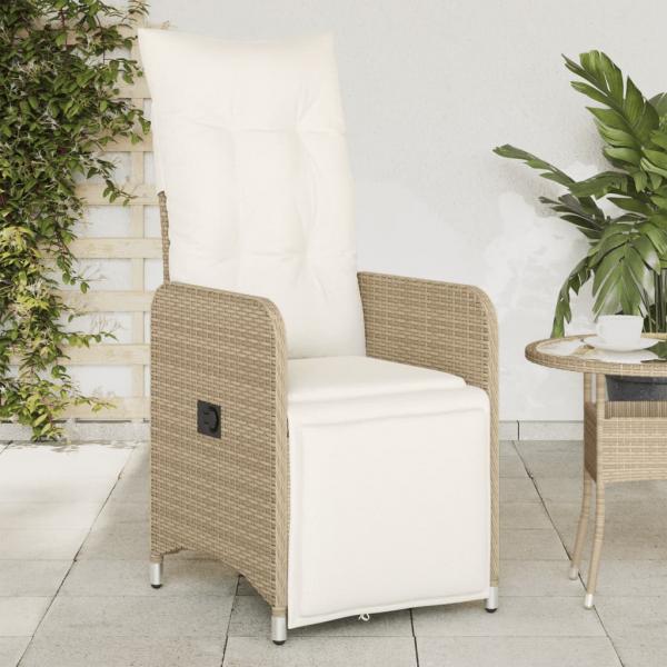 ARDEBO.de - Gartensessel mit Kissen Verstellbar Beige Poly Rattan