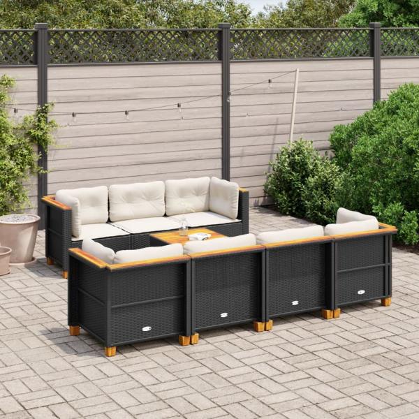 ARDEBO.de - 8-tlg. Garten-Sofagarnitur mit Kissen Schwarz Poly Rattan