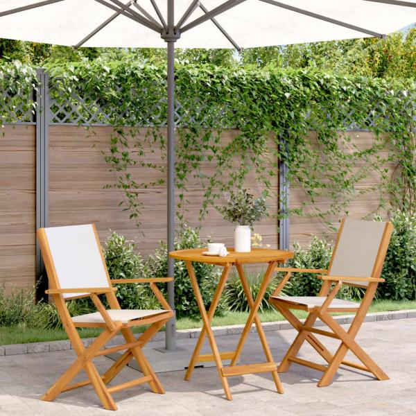 ARDEBO.de - 3-tlg. Bistro-Set Cremeweiß Stoff und Massivholz