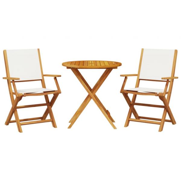 3-tlg. Bistro-Set Cremeweiß Stoff und Massivholz