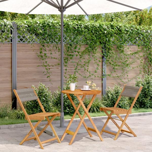 ARDEBO.de - 3-tlg. Bistro-Set Grau Polypropylen und Massivholz