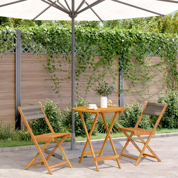 ARDEBO.de - 3-tlg. Bistro-Set Grau Polypropylen und Massivholz