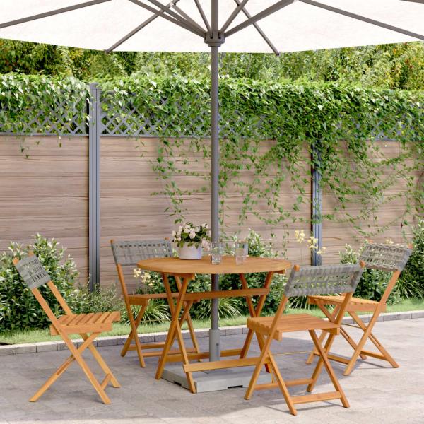 ARDEBO.de - 5-tlg. Garten-Essgruppe Grau Poly Rattan und Massivholz