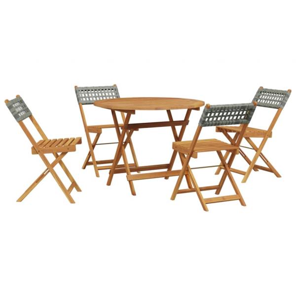 5-tlg. Garten-Essgruppe Grau Poly Rattan und Massivholz
