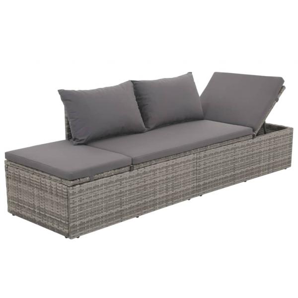 ARDEBO.de - Outdoor-Lounge-Bett mit Polster & Kissen Poly Rattan Grau