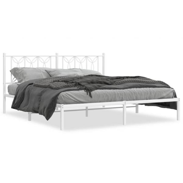 ARDEBO.de - Bettgestell mit Kopfteil Metall Weiß 183x213 cm