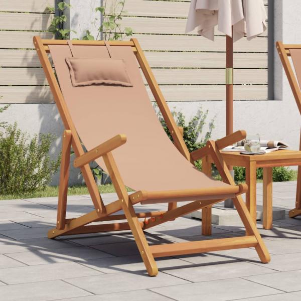 ARDEBO.de - Strandstuhl Klappbar Taupe Massivholz Eukalyptus und Stoff