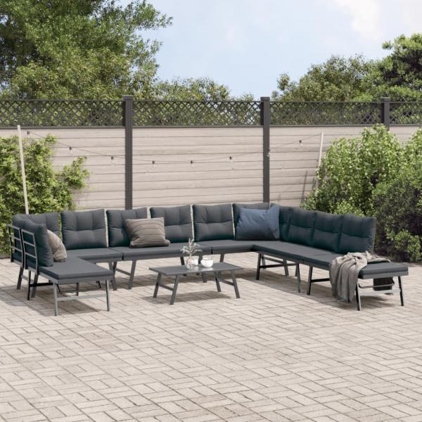 ARDEBO.de - 6-tlg. Garten-Sitzgruppe mit Kissen Schwarz Stahl