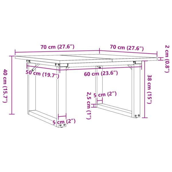 Couchtisch O-Gestell 70x70x40cm Massivholz Kiefer und Gusseisen