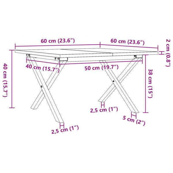 Couchtisch X-Gestell 60x60x40cm Massivholz Kiefer und Gusseisen