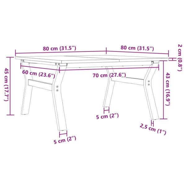 Couchtisch Y-Gestell 80x80x45cm Massivholz Kiefer und Gusseisen