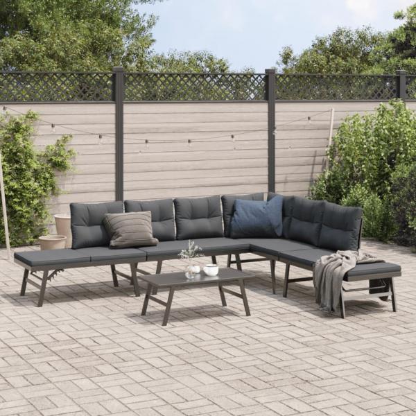 ARDEBO.de - 5-tlg. Garten-Sitzgruppe mit Kissen Schwarz Stahl