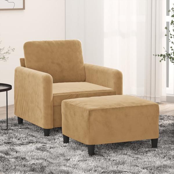 ARDEBO.de - Sessel mit Hocker Braun 60 cm Samt