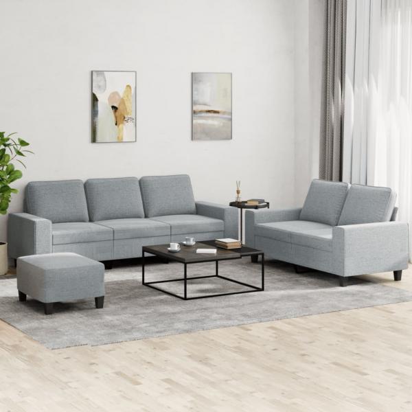 ARDEBO.de - 3-tlg. Sofagarnitur Hellgrau Stoff