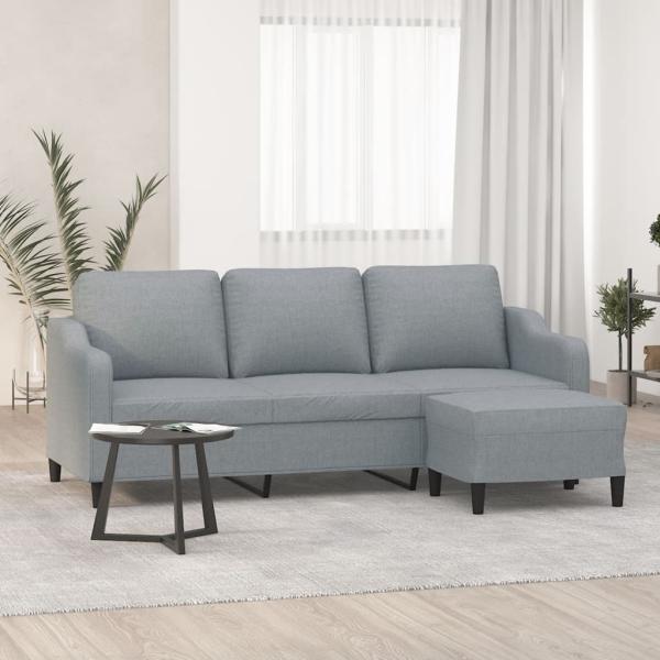 ARDEBO.de - 3-Sitzer-Sofa mit Hocker Hellgrau 180 cm Stoff