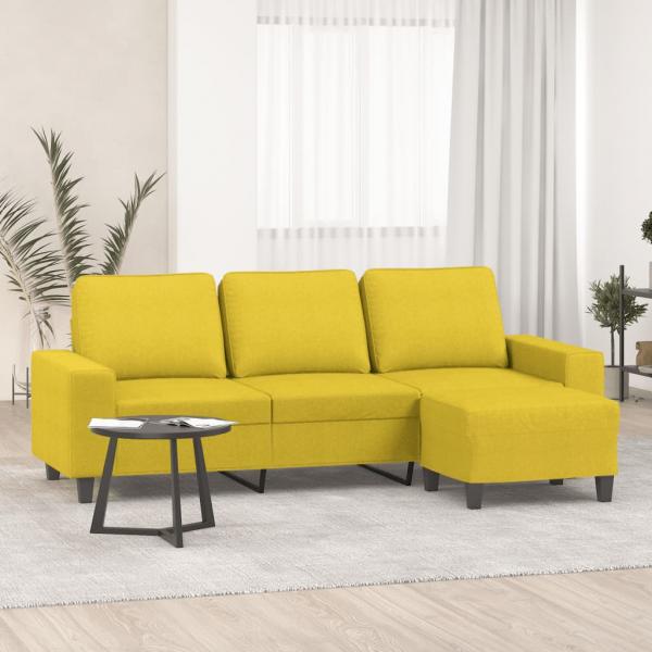 ARDEBO.de - 3-Sitzer-Sofa mit Hocker Hellgelb 180 cm Stoff