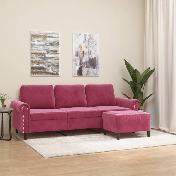 ARDEBO.de - 3-Sitzer-Sofa mit Hocker Weinrot 180 cm Samt