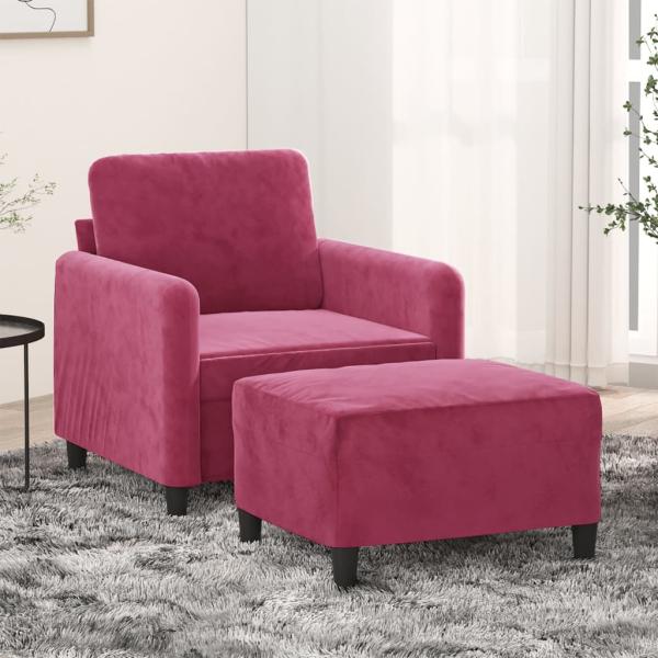ARDEBO.de - Sessel mit Hocker Weinrot 60 cm Samt