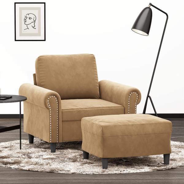ARDEBO.de - Sessel mit Hocker Braun 60 cm Samt