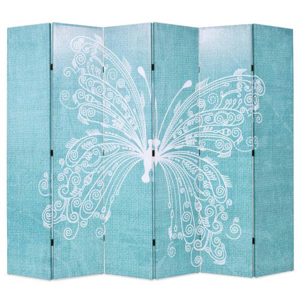 ARDEBO.de - Raumteiler klappbar 228 x 170 cm Schmetterling Blau