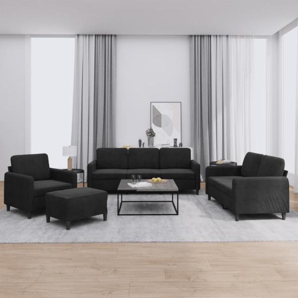 ARDEBO.de - 4-tlg. Sofagarnitur Schwarz Samt