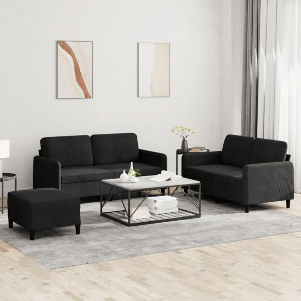 ARDEBO.de - 3-tlg. Sofagarnitur Schwarz Samt