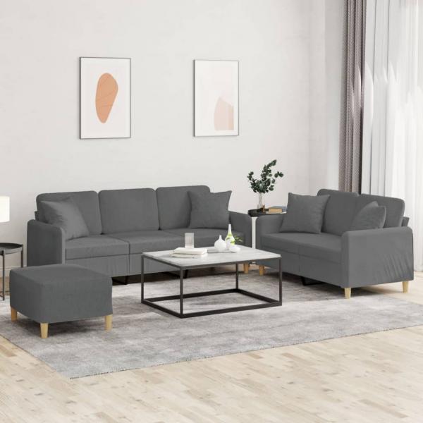 ARDEBO.de - 3-tlg. Sofagarnitur mit Kissen Dunkelgrau Stoff