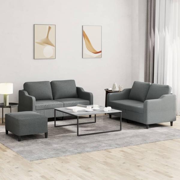 ARDEBO.de - 3-tlg. Sofagarnitur mit Kissen Dunkelgrau Stoff