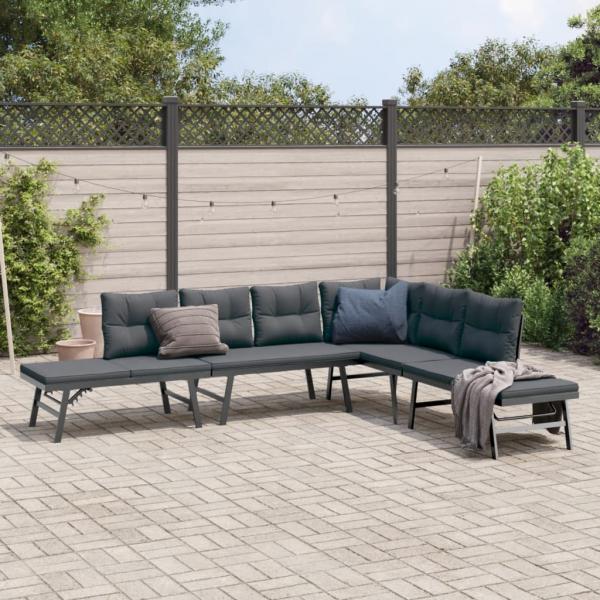 ARDEBO.de - Gartenbänke 4 Stk. mit Kissen Schwarz Pulverbeschichteter Stahl