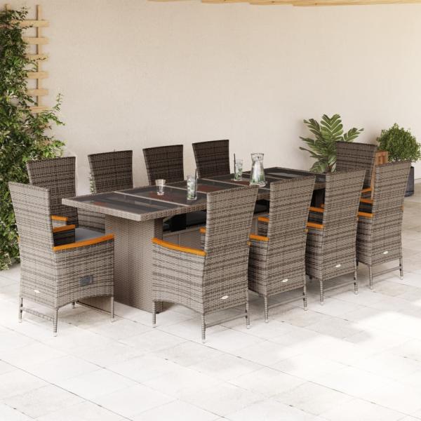 ARDEBO.de - 11-tlg. Garten-Essgruppe mit Kissen Grau Poly Rattan