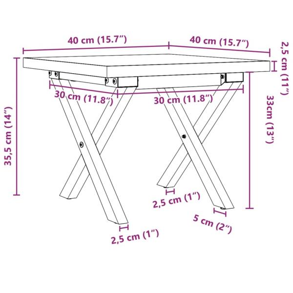 Couchtisch X-Gestell 40x40x35,5 Massivholz Kiefer und Gusseisen