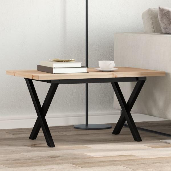 ARDEBO.de - Couchtisch X-Gestell 80x50x40,5cm Massivholz Kiefer & Gusseisen
