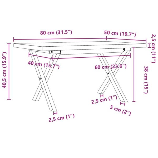 Couchtisch X-Gestell 80x50x40,5cm Massivholz Kiefer & Gusseisen