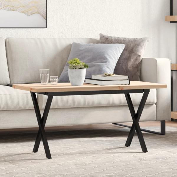 ARDEBO.de - Couchtisch X-Gestell 90x40x45,5cm Massivholz Kiefer & Gusseisen
