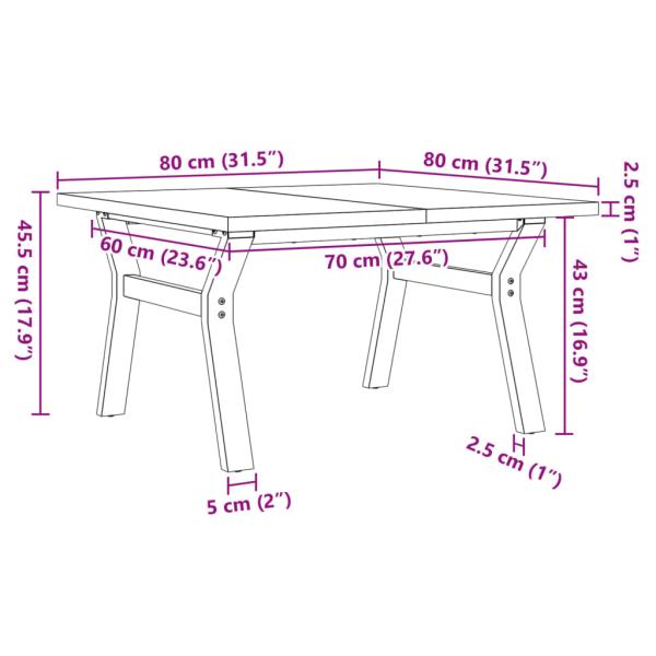 Couchtisch Y-Gestell 80x80x45,5cm Massivholz Kiefer & Gusseisen