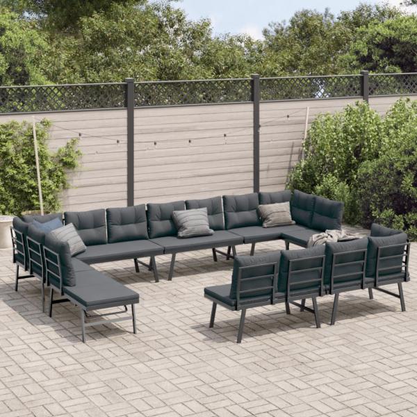ARDEBO.de - 8-tlg. Garten-Sitzgruppe mit Kissen Schwarz Stahl