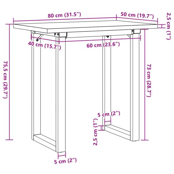 Esstisch O-Gestell 80x50x75,5 cm Massivholz Kiefer & Gusseisen