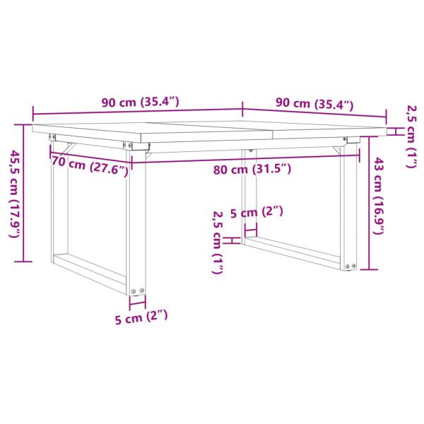 Couchtisch O-Gestell 90x90x45,5cm Massivholz Kiefer & Gusseisen